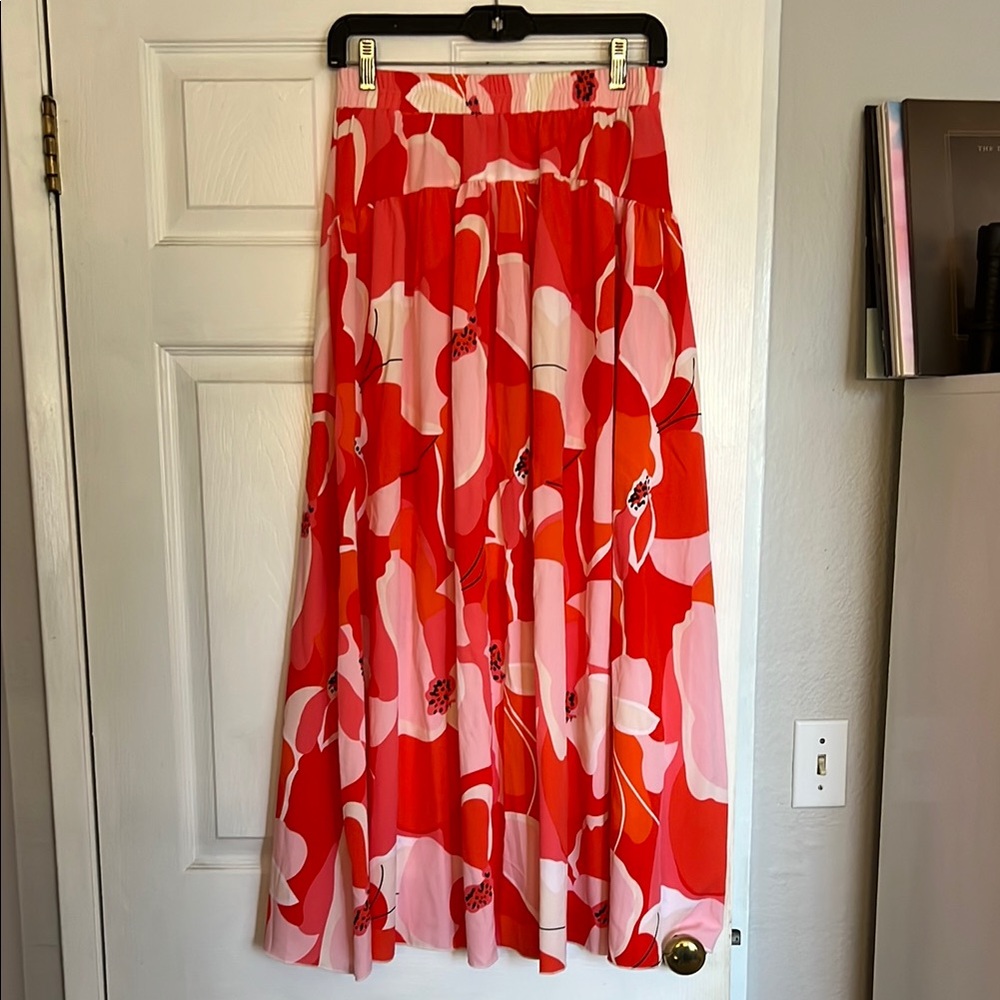 SHEIN Red and White Maxi A-Line Skirt Pleated
